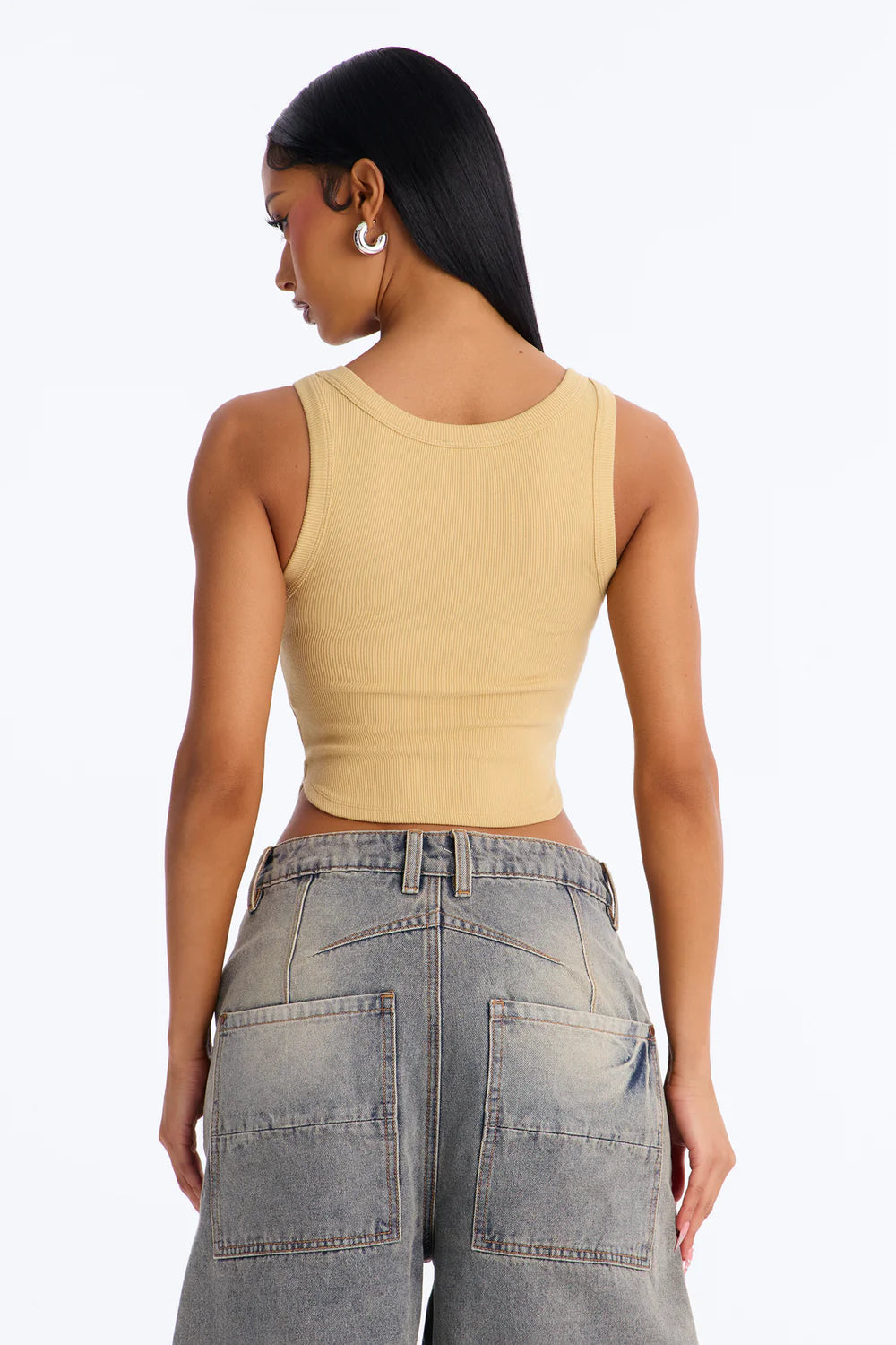 Honey Ribbed Square Neck Crop Tank Top - Front View